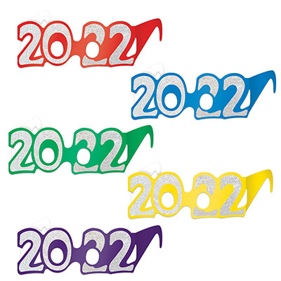 "2022" Glittered Foil Eyeglasses (Pack of 50) "2022" Glittered Foil Eyeglasses, 2022, eyeglasses, party favor, wholesale, inexpensive, bulk