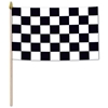 Fabric printed checkered flag attached to a wooden stick.
