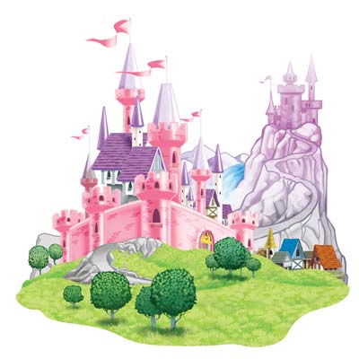 Castle Prop of a beautiful pink castle printed on thin plastic material.