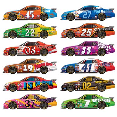Race Car Props printed on thin plastic material.