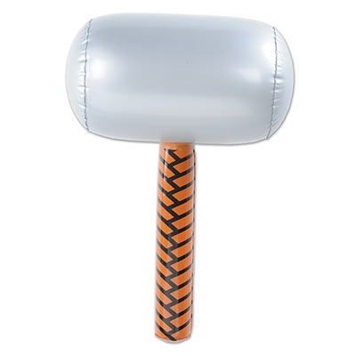 Inflatable Hammer made of plastic material with a silver head and brown handle.
