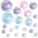 Bubble Cutouts printed on card stock material in beautiful colors of purple, pink and blue with various sizes.