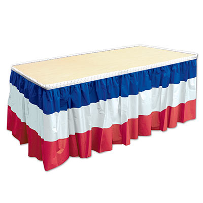Red, White and Blue Striped Patriotic Table Skirting