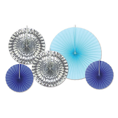 Assorted Sized Paper & Foil Decorative Fans Black and Blue