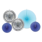 Assorted Sized Paper & Foil Decorative Fans Black and Blue