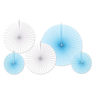 Assorted Sized Accordion Paper Fans in Blue and White
