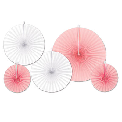 Assorted Sized Accordion Paper Fans in Pink and White