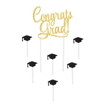 Congrats Grad! Cake Topper (Pack of 12) Congrats Grad! Cake Topper, congrats grad, cake topper, decoration, graduation, wholesale, inexpensive, bulk, classroom