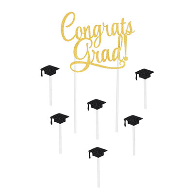 Congrats Grad! Cake Topper (Pack of 12) Congrats Grad! Cake Topper, congrats grad, cake topper, decoration, graduation, wholesale, inexpensive, bulk, classroom