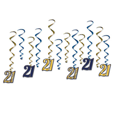 Gold and Blue 21 Whirls with card stock "21" dangling  