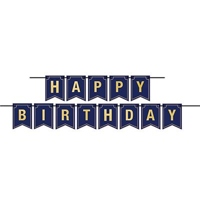 Blue with Gold Lettering Foil Happy Birthday Streamer
