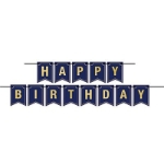 Blue with Gold Lettering Foil Happy Birthday Streamer