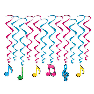 Neon Musical Notes Whirls (Pack of 72) Neon Musical Notes Whirls, neon, musical notes, musical, music room, classroom, 50s, new years eve, rock n roll, wholesale, inexpensive, bulk, decoration