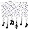 Black Musical Notes with Silver Whirls 