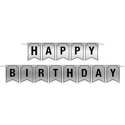 Foil Happy Birthday Streamer with Black lettering