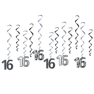 16 Whirls (Pack of 72) 16 Whirls, 16, whirls, sweet sixteen, decoration, wholesale, inexpensive, bulk, birthday