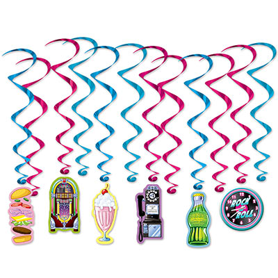 Pink and Blue Soda Shop Whirls hanging decorations