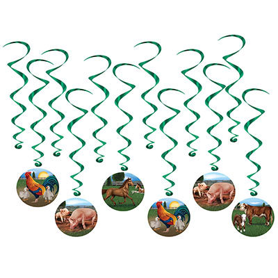 Different Farm Animals with Green Whirls