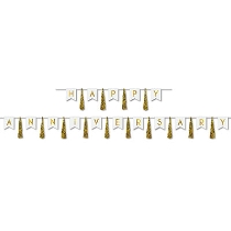 Gold Lettering Happy Anniversary with Gold Tassel Streamer