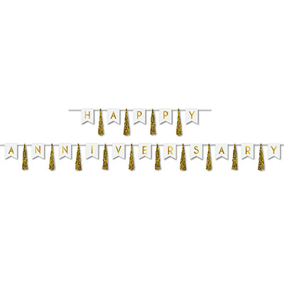 Gold Lettering Happy Anniversary with Gold Tassel Streamer