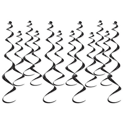 Black whirls made of shiny metallic material.