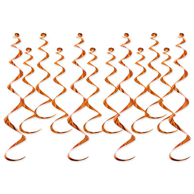 Orange whirls made of shiny metallic material.