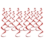 Red whirls made of shiny metallic material.
