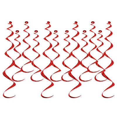 Red whirls made of shiny metallic material.