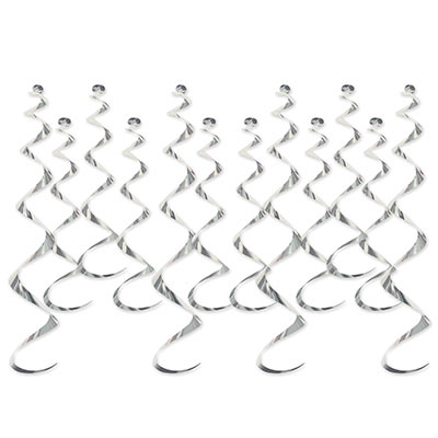 Silver whirls made of shiny metallic material.