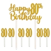 Happy "80th" Birthday Cake Topper with a glitter look and six "80" toppers.