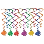 Assorted metallic whirls with color matching fish icons attached.