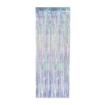 1-Ply Iridescent Fringe Curtain decoration made of metallic material.