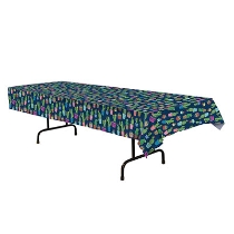 Plastic Cactus Tablecover with cacti in assorted colored pots.