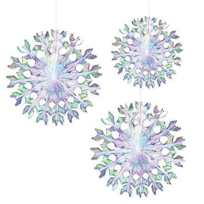 Iridescent Fans made of beautiful material that shines in different colors under light fixtures.