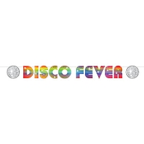 The 70's Disco Fever Streamer is made of card stock material with bright colors and reads "Disco Fever".