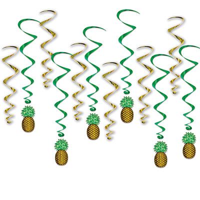 Green and gold metallic whirls with card stock pineapple icons attached to the bottom.