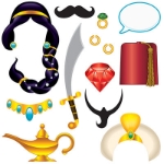 Arabian Nights Photo Fun Signs with different Arabian images on card stock material.