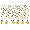 Gold metallic whirls with "50" icons attached to the bottom of half.