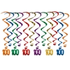 Assorted colored metallic whirls with matching "100" icon attached.
