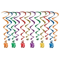 "16" Whirls (Pack of 72) "16" Whirls, 16, whirls, birthday, decoration, wholesale, inexpensive, bulk