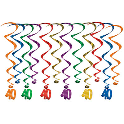Assorted colored metallic whirls with matching "40" icon attached.