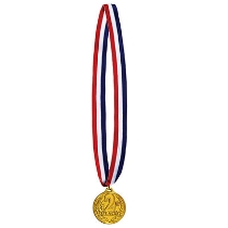 Patriotic striped ribbon with 2nd place medal made of plastic.