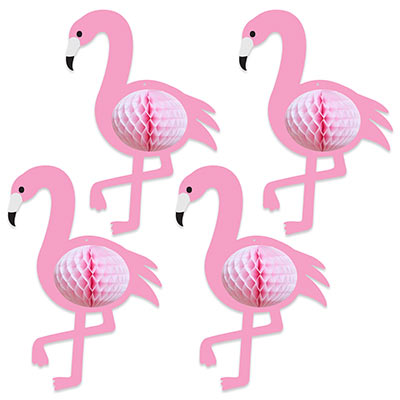 Card stock pink flamingos with tissue material belly.