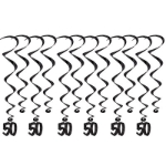 Black metallic whirls with black "50" icons attached.