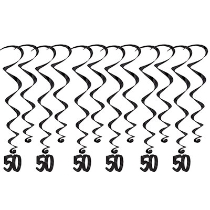 Black metallic whirls with black "50" icons attached.