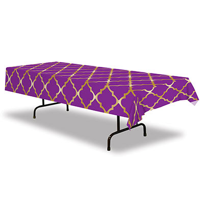 Lattice Tablecover with a purple background and a gold lattice print.