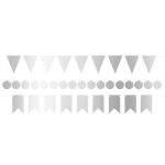 Silver Foil Mini Streamer Kit with shapes of triangles, circles and pennants to mix to your own liking.