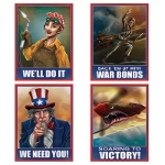 Card stock World War II Posters of patriotic images printed in great detail.