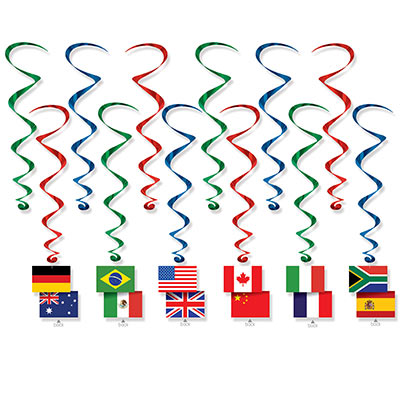 International Flag Whirls (Pack of 72) International Flag Whirls, international flag, whirls, decoration, prom, new years eve, around the world, wholesale, inexpensive, bulk