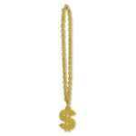 Gold Chain Beads w/"$" Medallion (Pack of 12) Gold Chain Beads with "$" Medallion, gold chain, $, beads, party favor, casino, 80's, wholesale, inexpensive, bulk